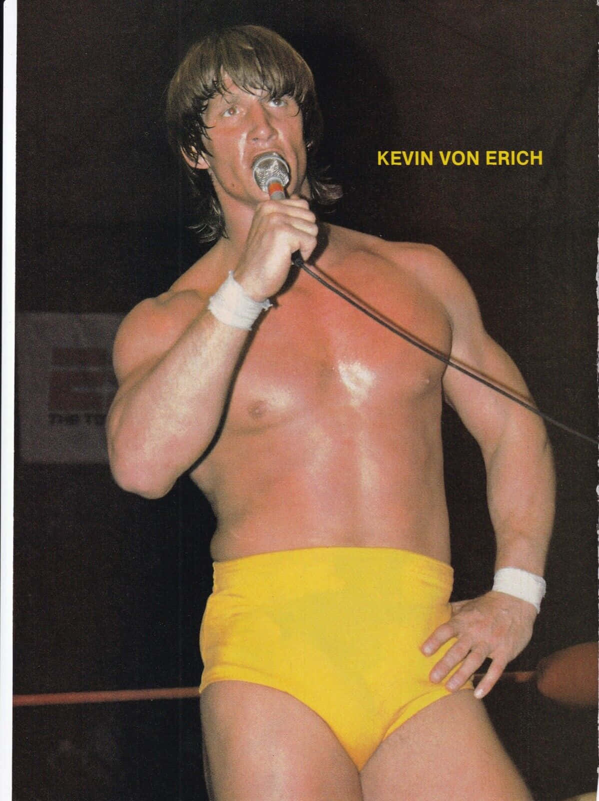 Kevin Von Erich, microphone, bright yellow trunks, HD Phone Wallpaper