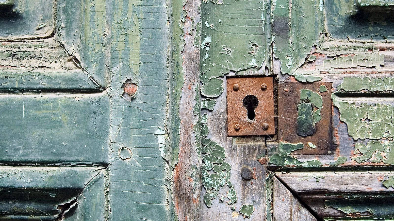 rusty keyhole, ancient door, weathered green door, HD Desktop Wallpaper