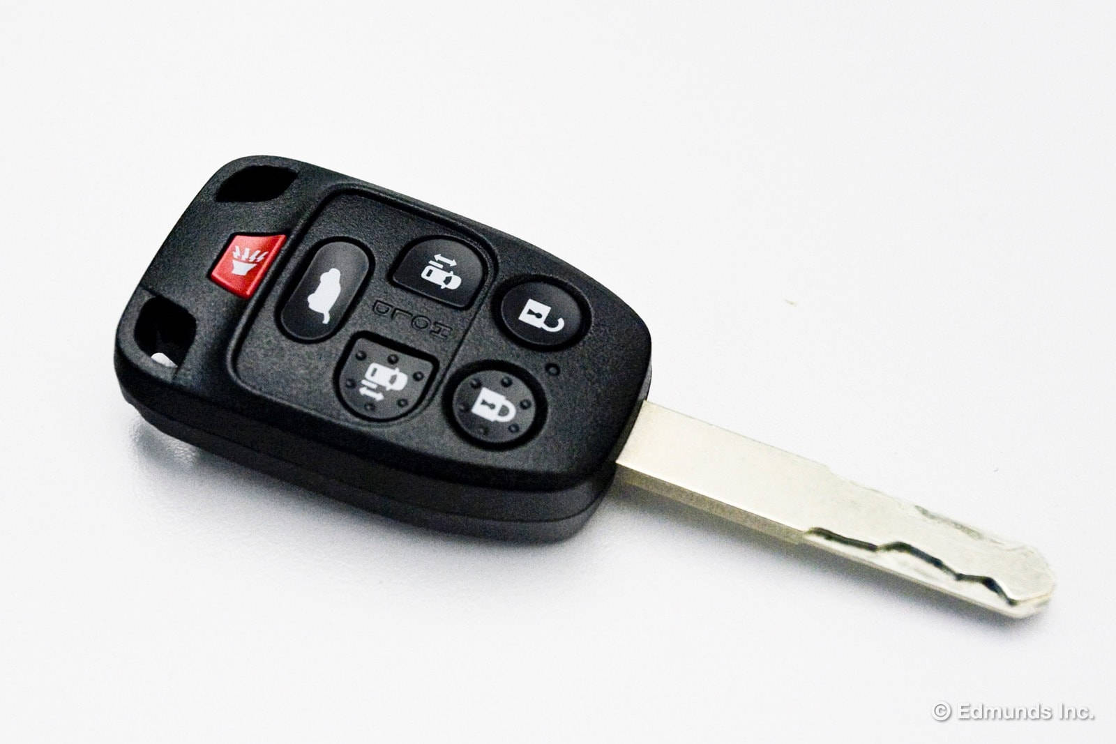 black car key fob, metal key blade, plain white surface, HD Desktop Wallpaper