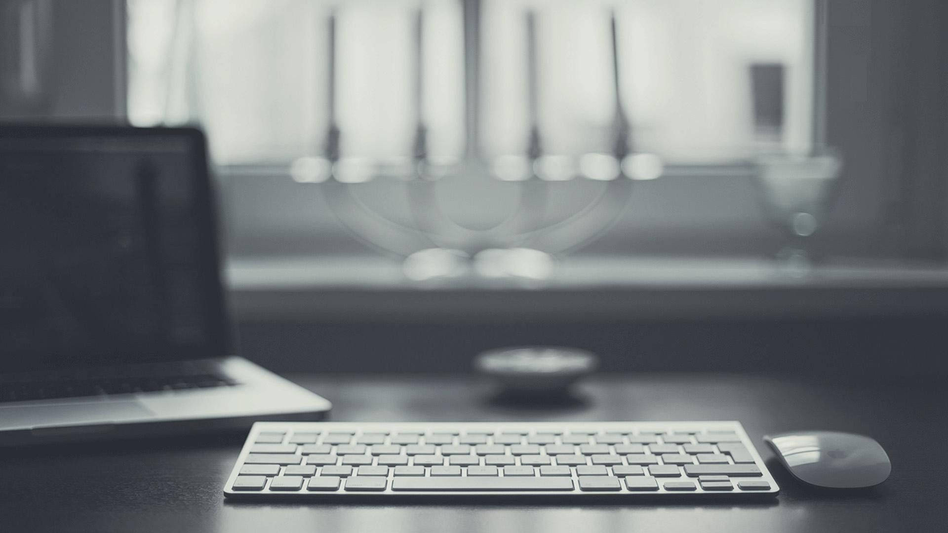 monochrome, minimalist, desk setup, Full HD Desktop Wallpaper