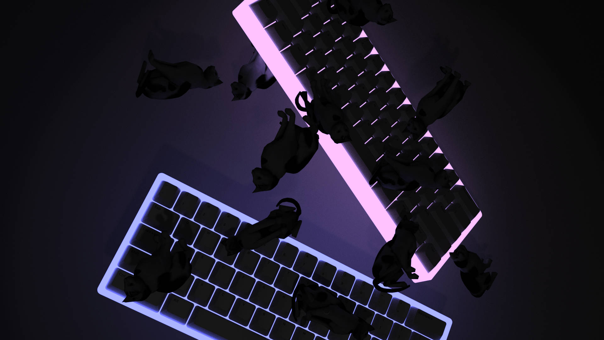 3D Render, cats, keyboard, Full HD Desktop Wallpaper
