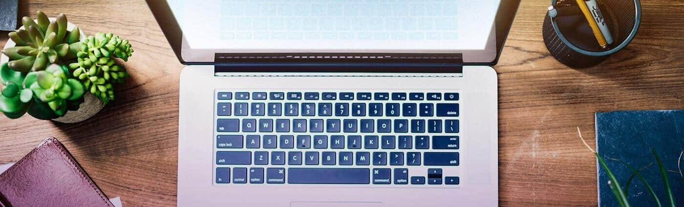 laptop keyboard, silver, wooden desk, HD Desktop Wallpaper