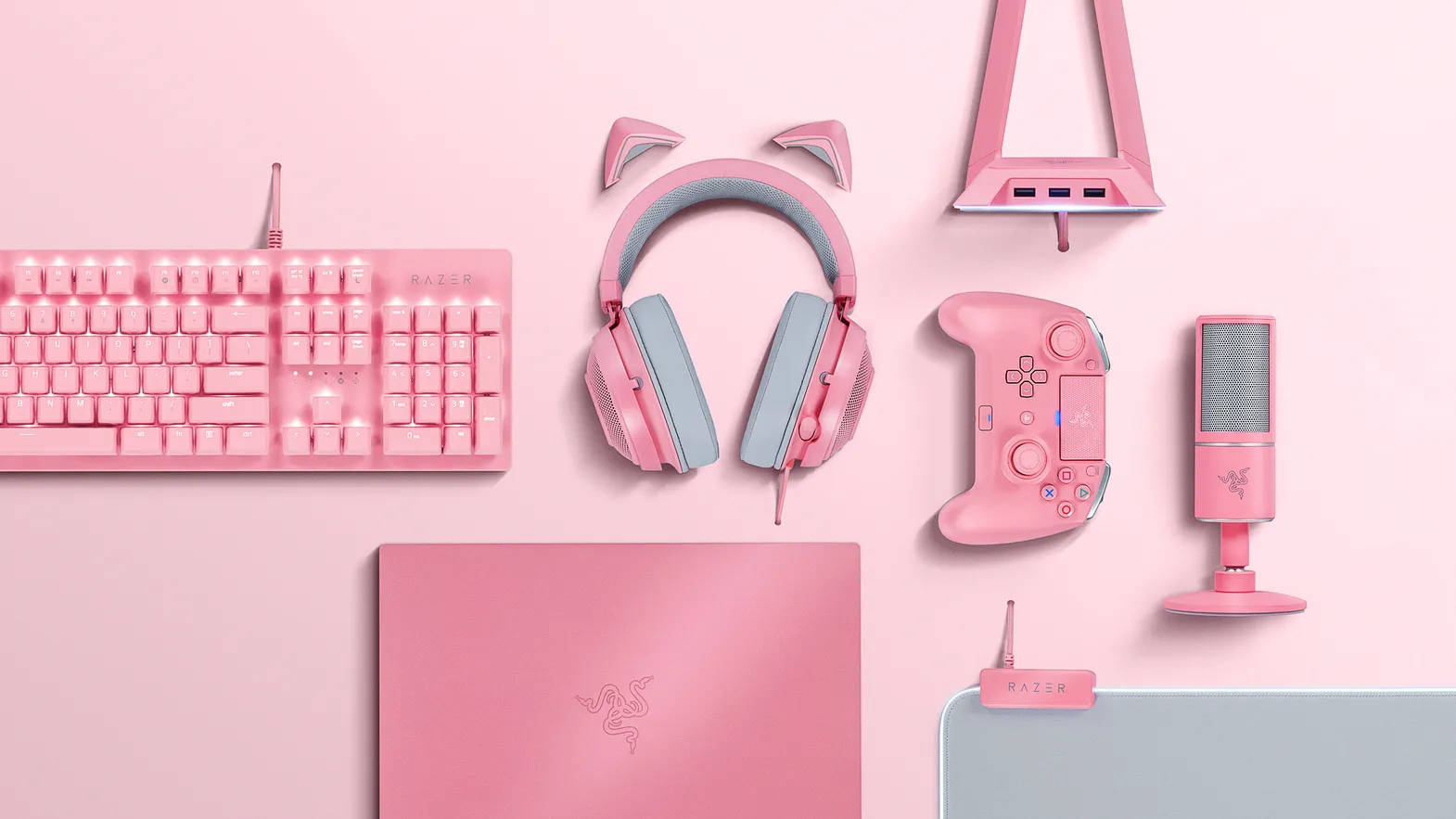 pink gray aesthetic, gaming keyboard, pastel pink background, HD Desktop Wallpaper