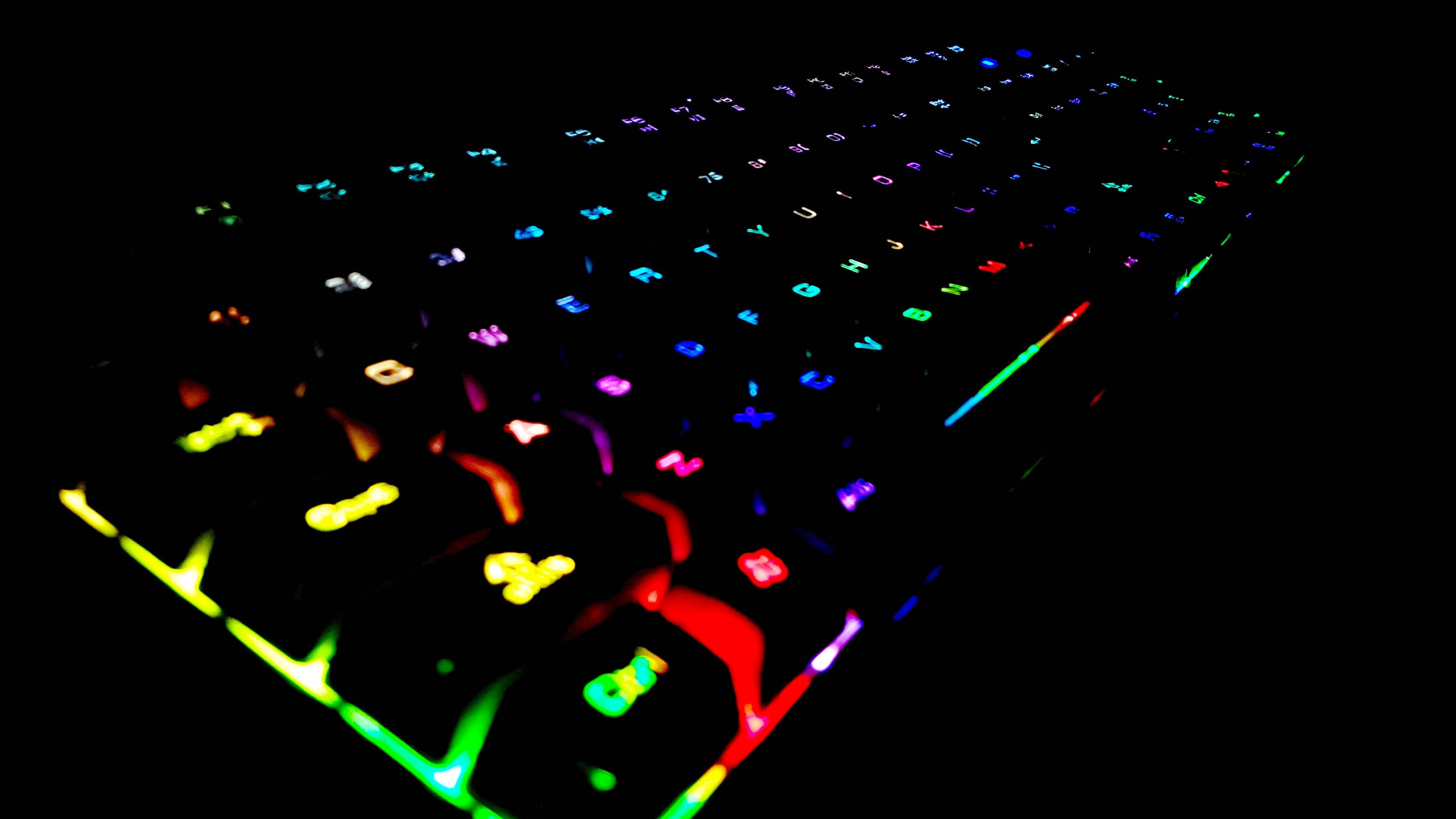 black, cool neon, mechanical keyboard, 4K Desktop Wallpaper