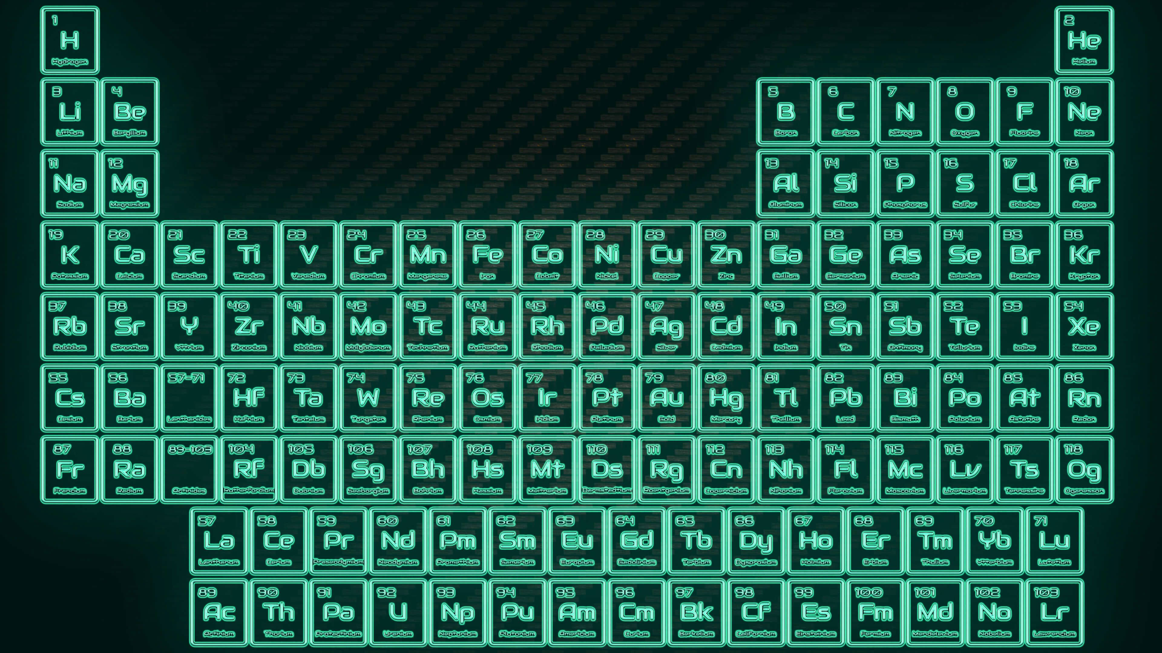 neon keyboard, periodic table, teal, 4K Desktop Wallpaper