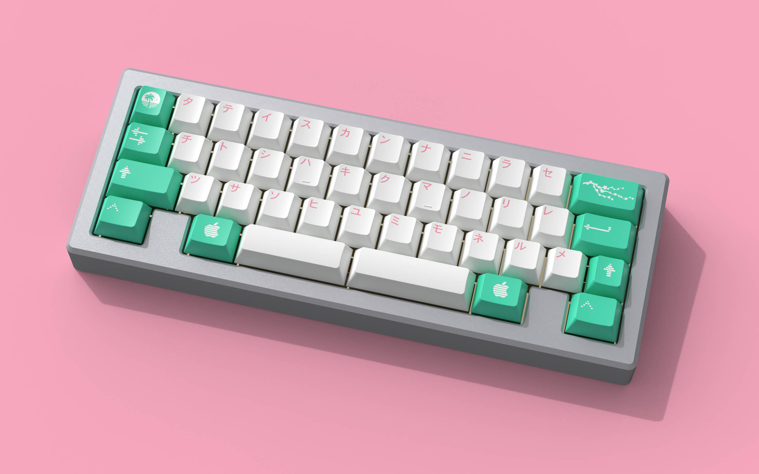 Japanese, white keyboard, mint green keys, 2K Desktop Wallpaper