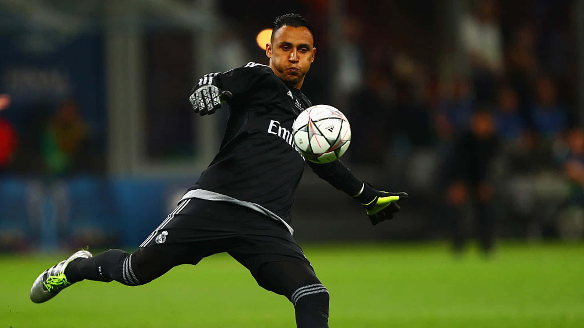 Keylor Navas, black uniform, white ball, Full HD Desktop Wallpaper