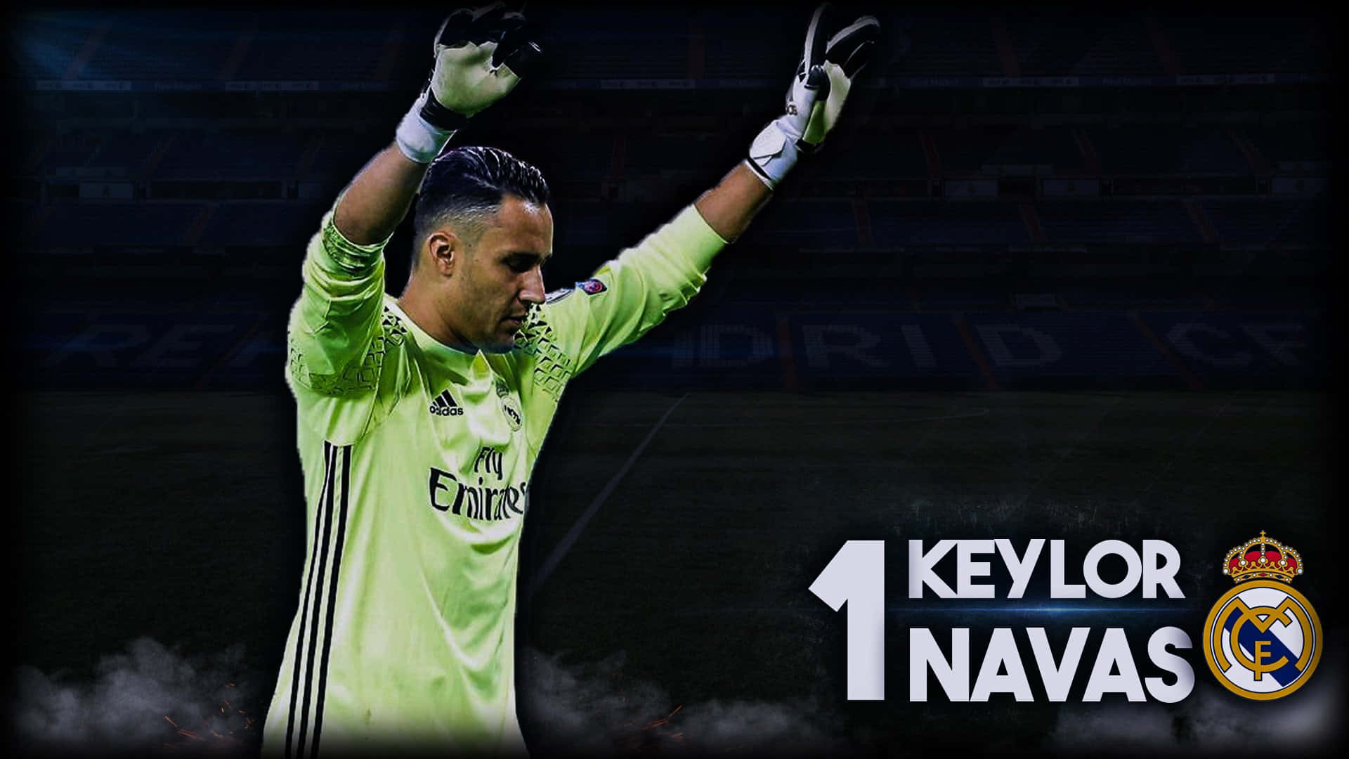 Keylor Navas, neon green jersey, gloved hands, Full HD Desktop Wallpaper