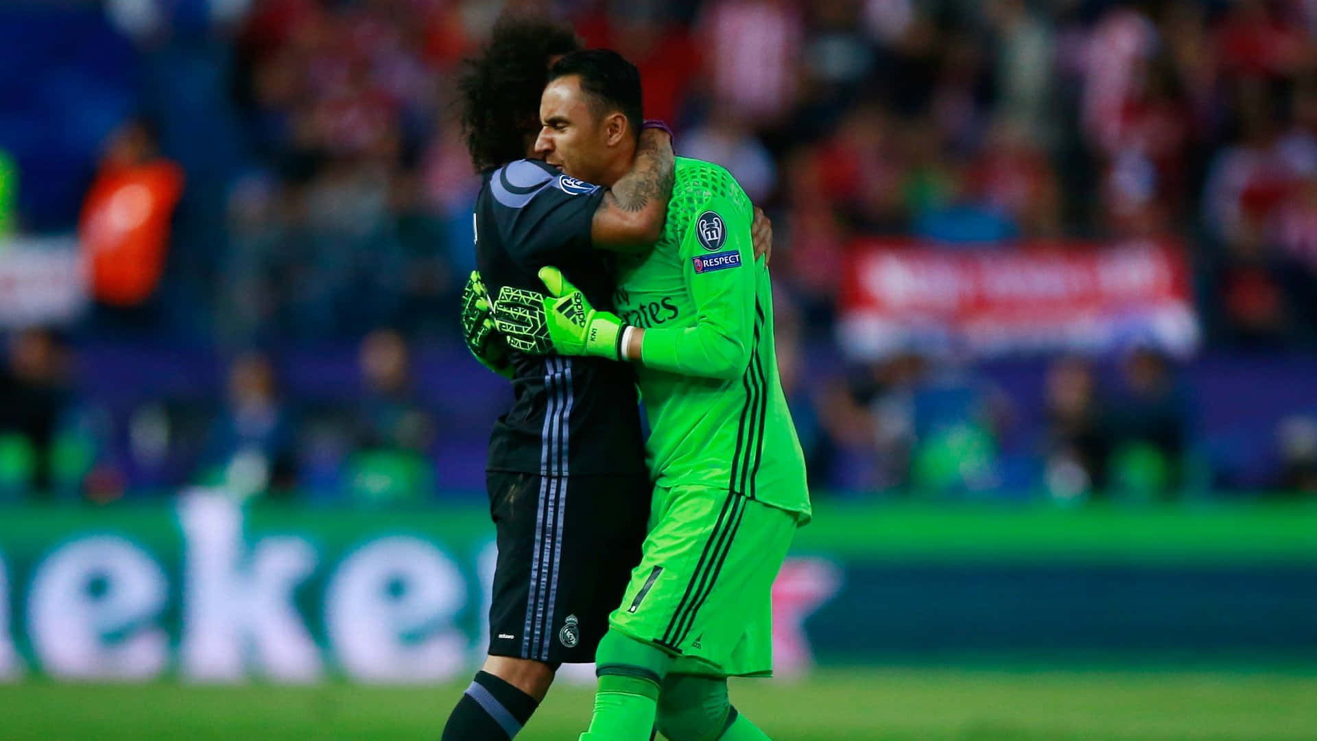 Keylor Navas, vibrant green pitch, stadium lights, Full HD Desktop Wallpaper
