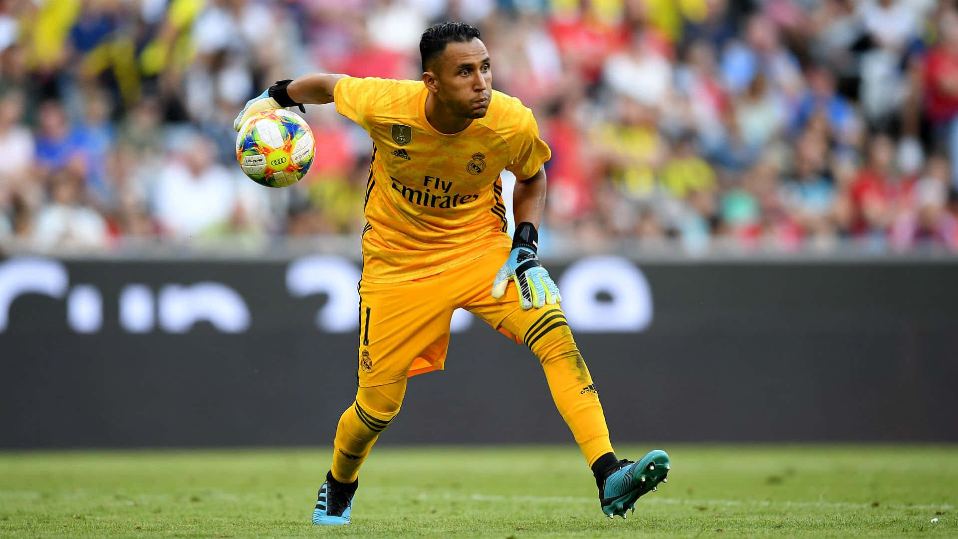 Keylor Navas, bright yellow uniform, daytime match, Full HD Desktop Wallpaper