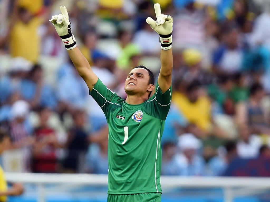 Keylor Navas, green jersey, gloved hands, SD Desktop Wallpaper
