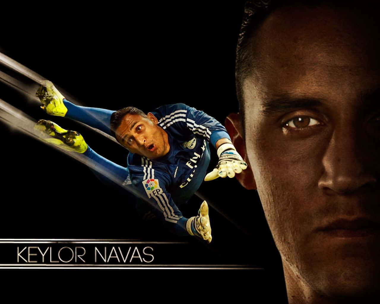 Keylor Navas, soccer goalkeeper, black background, HD Desktop Wallpaper