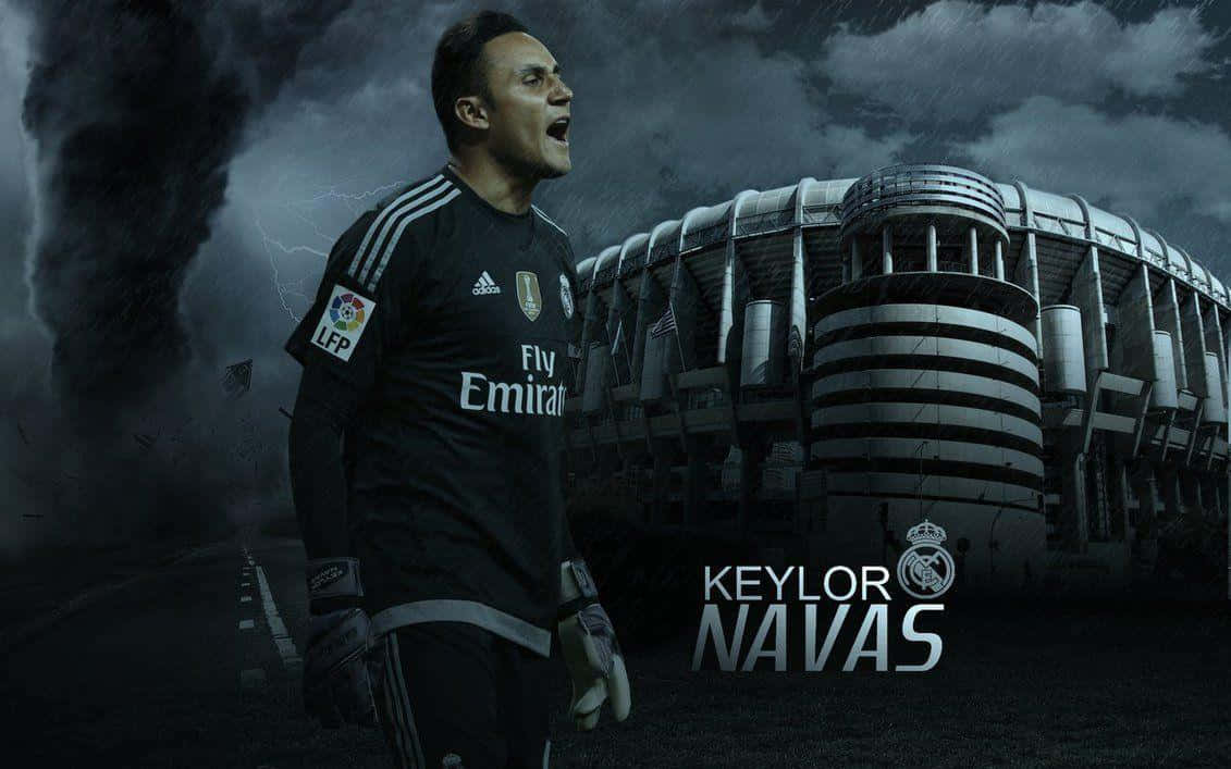 Keylor Navas, stormy stadium, lightning, SD Desktop Wallpaper
