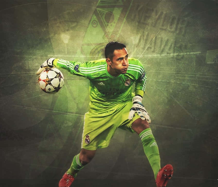 Keylor Navas, vibrant green uniform, intense soccer match, SD Desktop Wallpaper