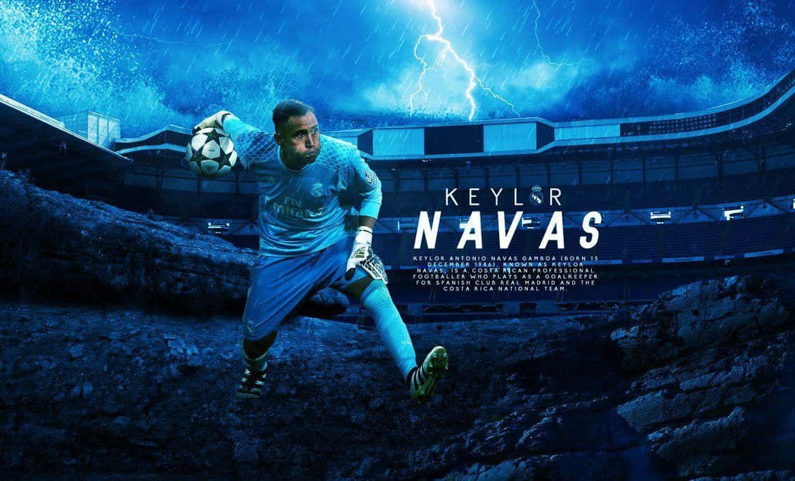 Keylor Navas, blue gear, stormy sky, SD Desktop Wallpaper