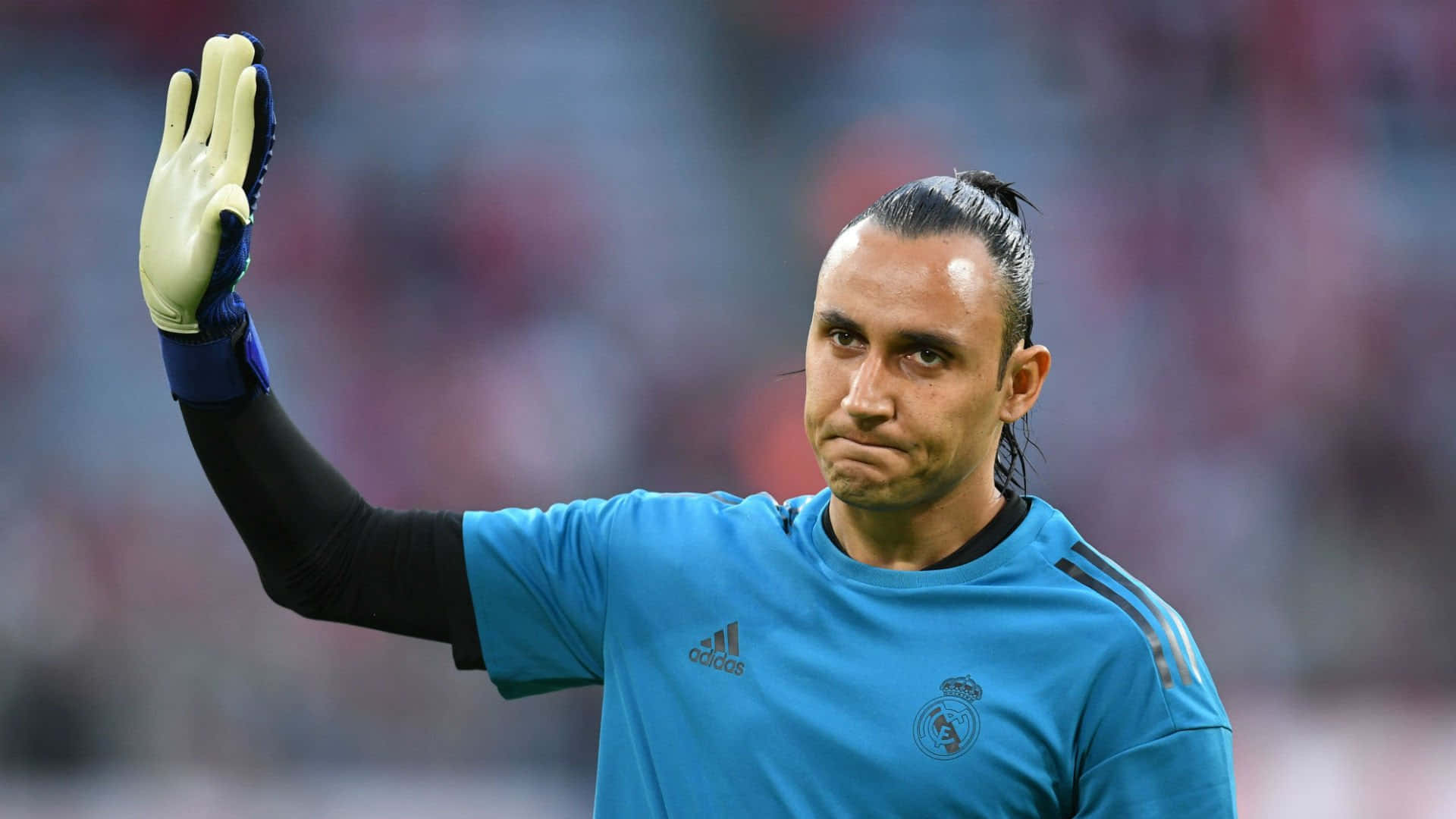 Keylor Navas, blue Real Madrid jersey, gloved hand, Full HD Desktop Wallpaper