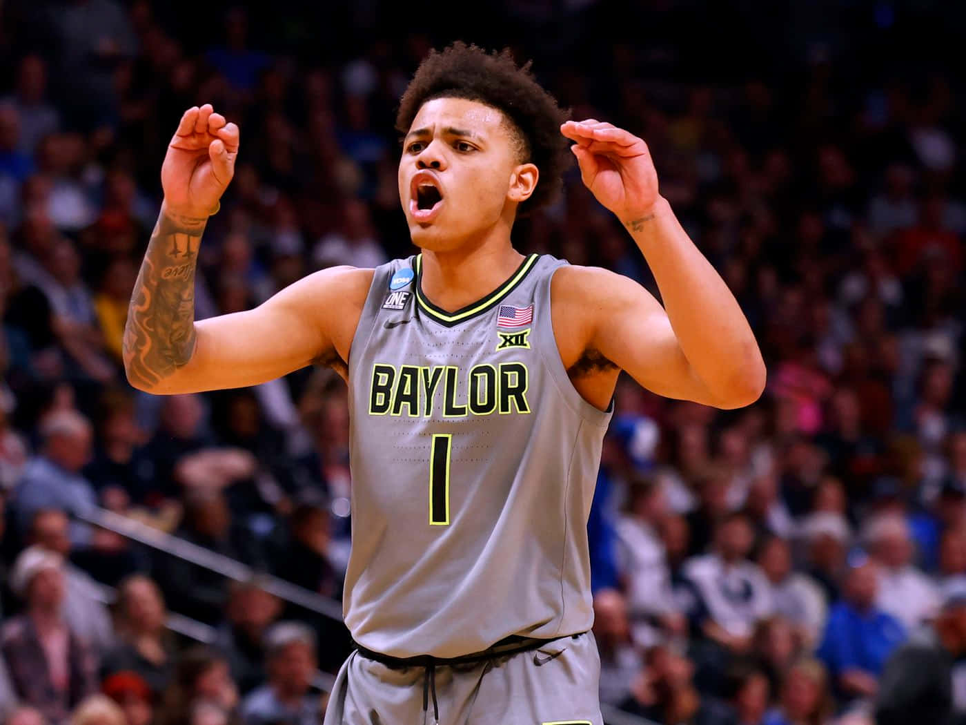 Keyonte George, Baylor basketball player, gray jersey, HD Desktop Wallpaper