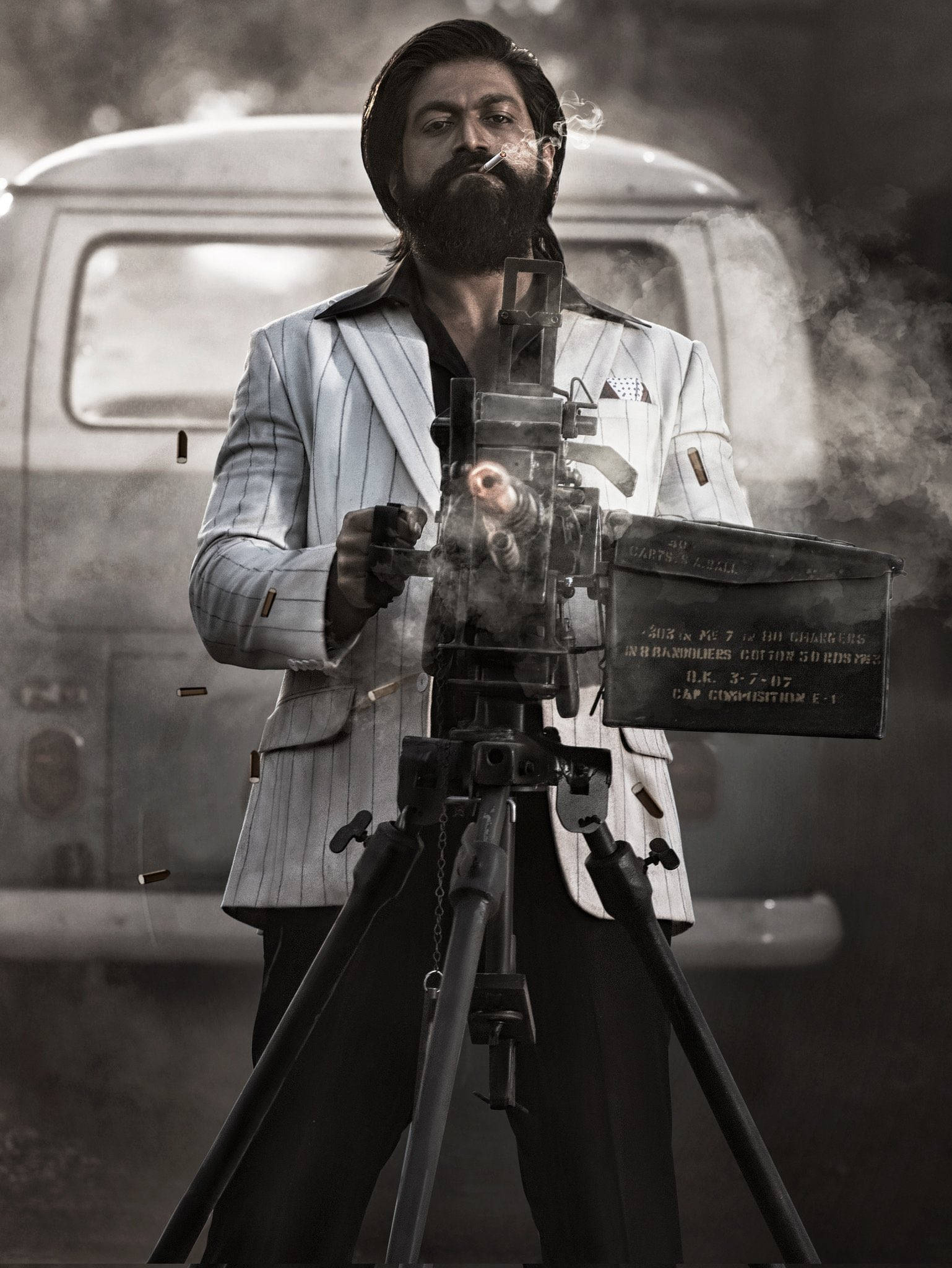 K.G.F 2, pinstripe suit, mounted machine gun, Full HD Phone Wallpaper