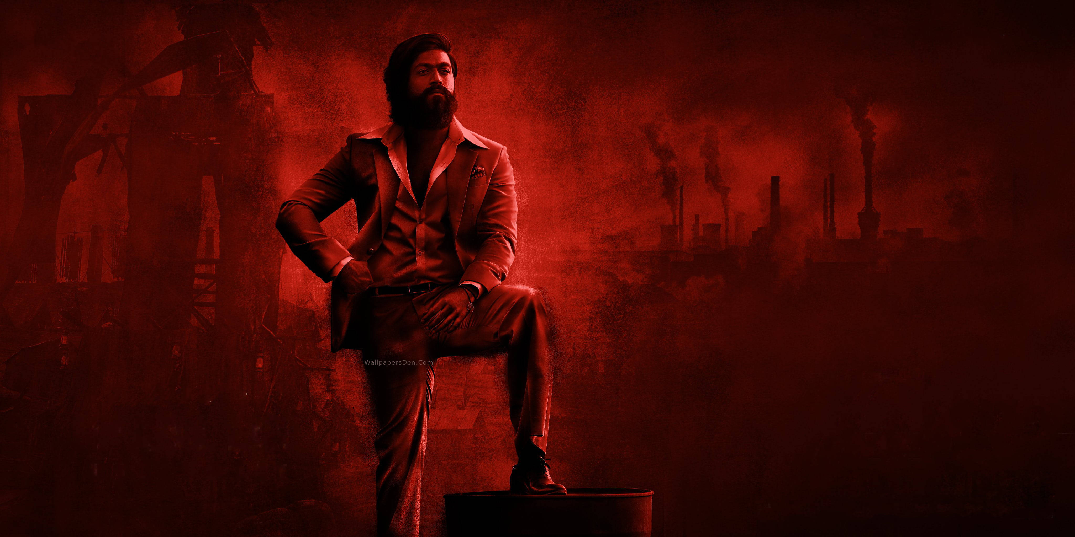 K.G.F 2, dark red, bearded man, 4K Desktop Wallpaper