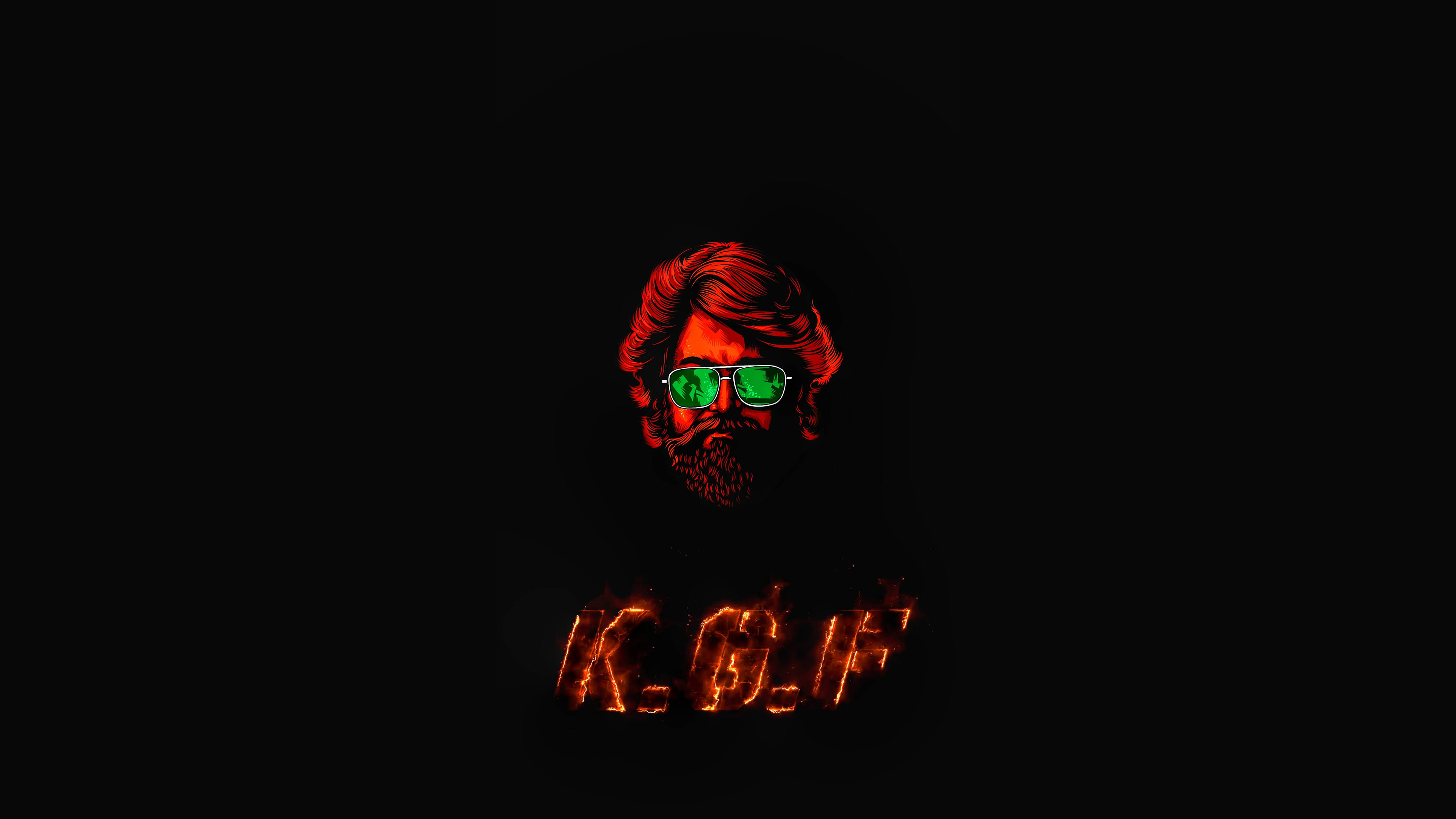 KGF 4K, fiery red-haired man, glowing green sunglasses, 4K Desktop Wallpaper