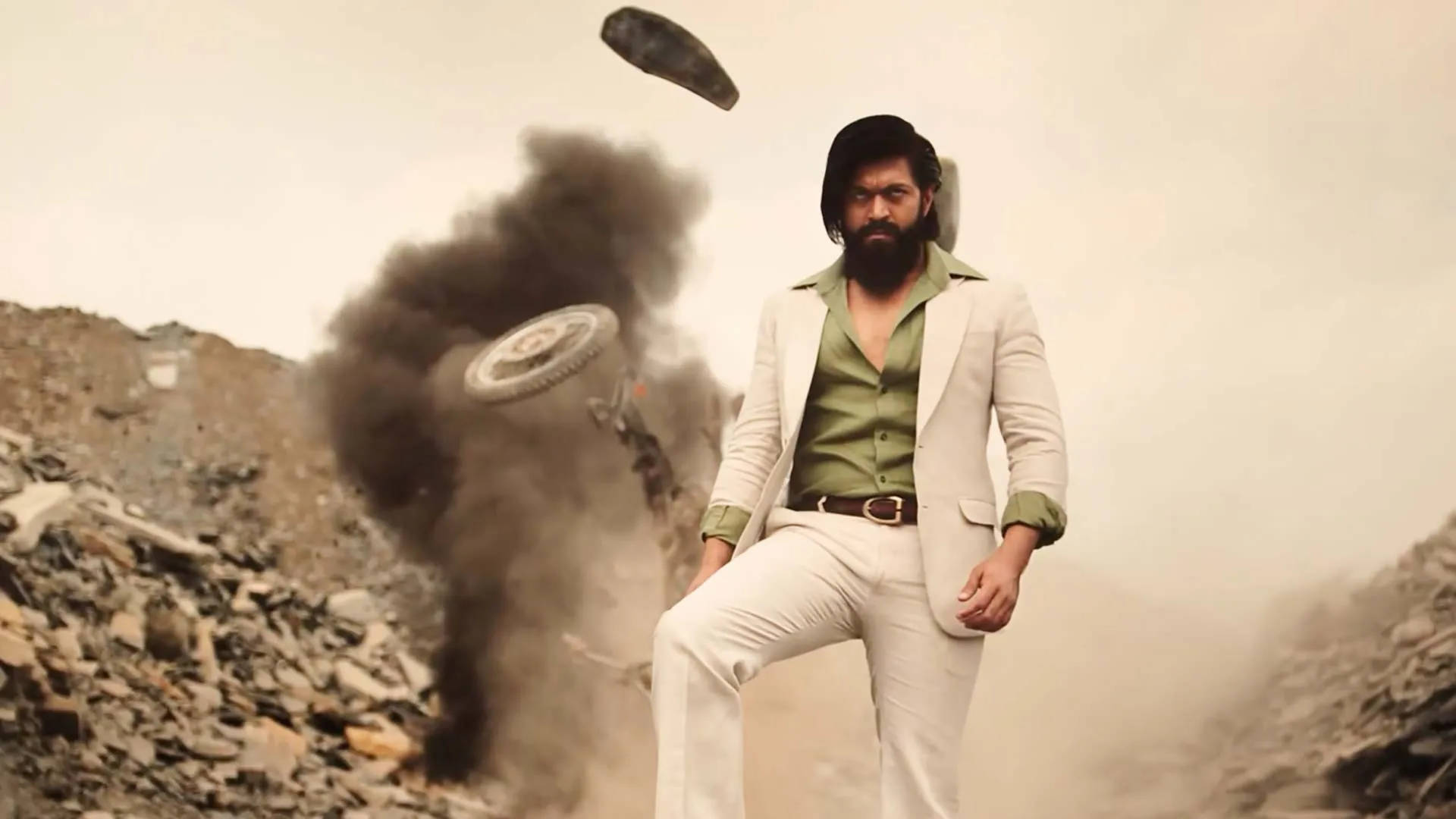 KGF Chapter 2, bearded man, cream suit, Full HD Desktop Wallpaper