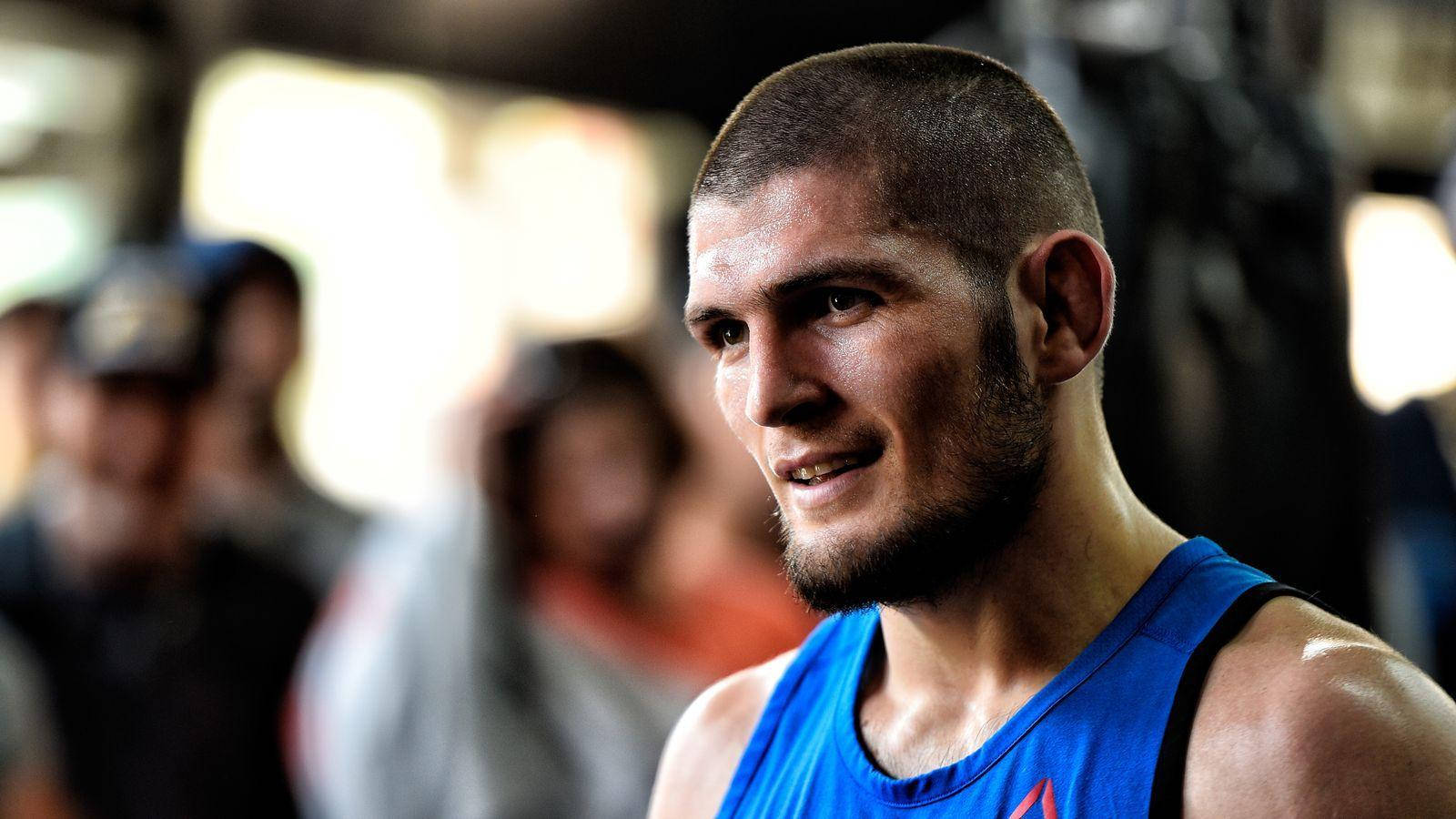 Khabib Nurmagomedov, blue tank top, training session, HD Desktop Wallpaper