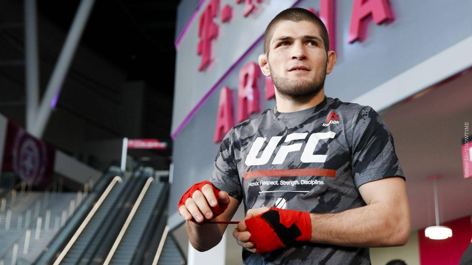 Khabib Nurmagomedov, camouflage shirt, red hand wraps, HD Desktop Wallpaper