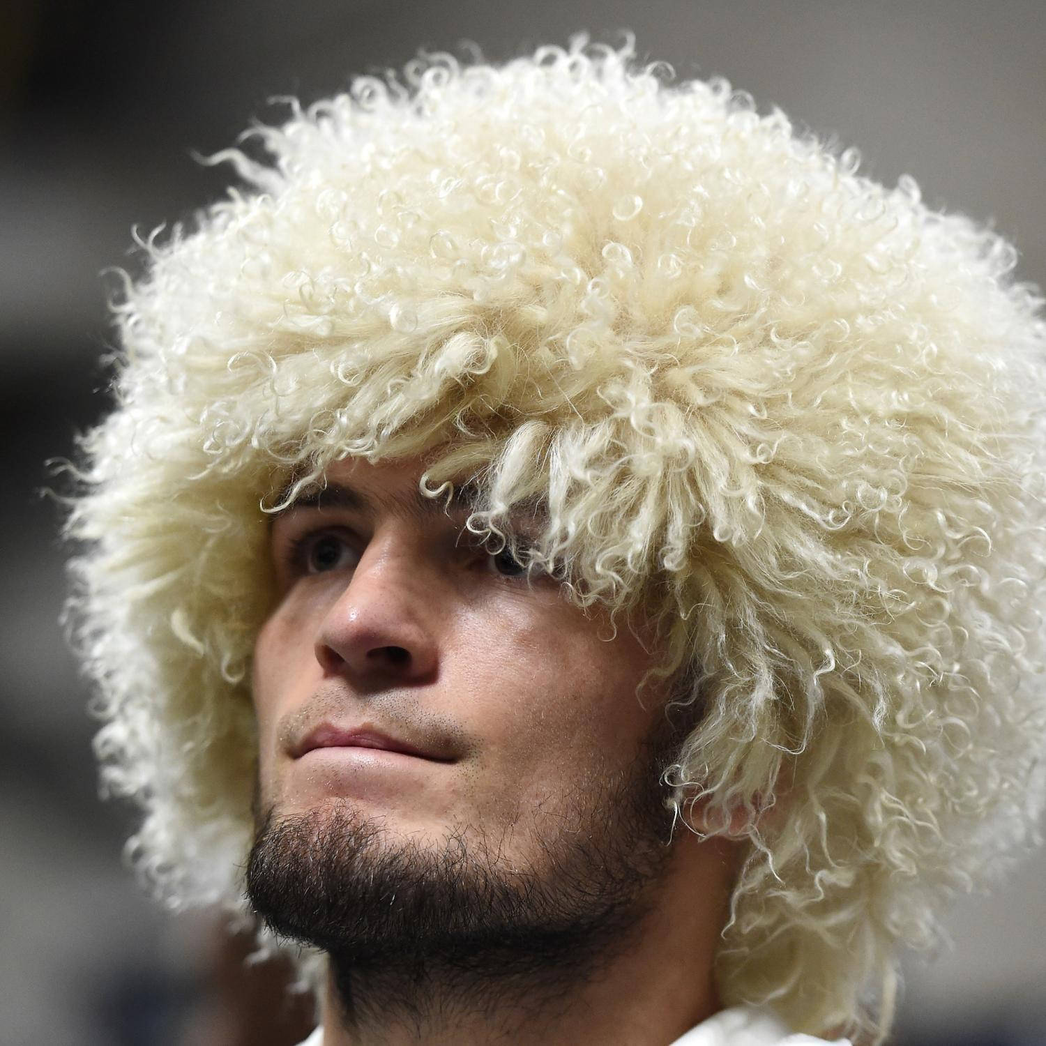 Khabib Nurmagomedov, papakha hat, thick curly white fur, HD Desktop Wallpaper