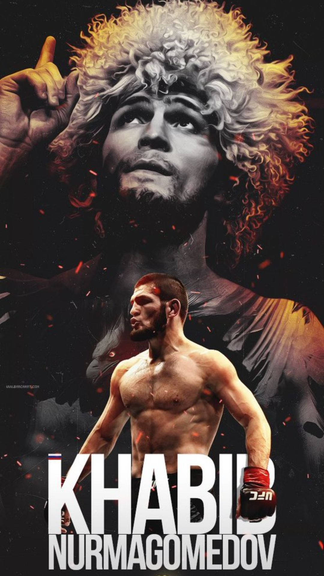 Khabib Nurmagomedov, fiery hair, intense gaze, Full HD Phone Wallpaper