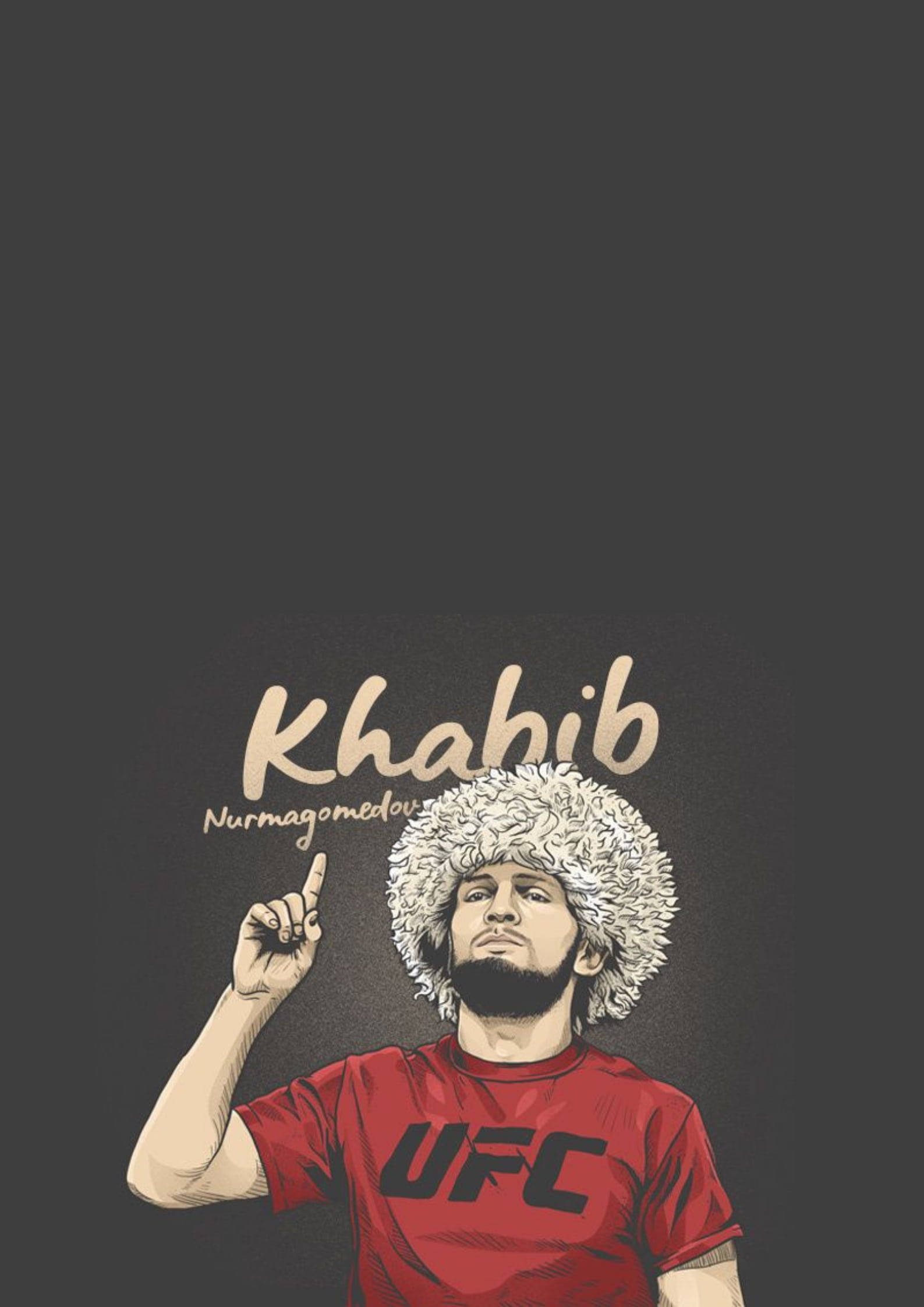 Khabib Nurmagomedov, red UFC shirt, dark background, Full HD Phone Wallpaper