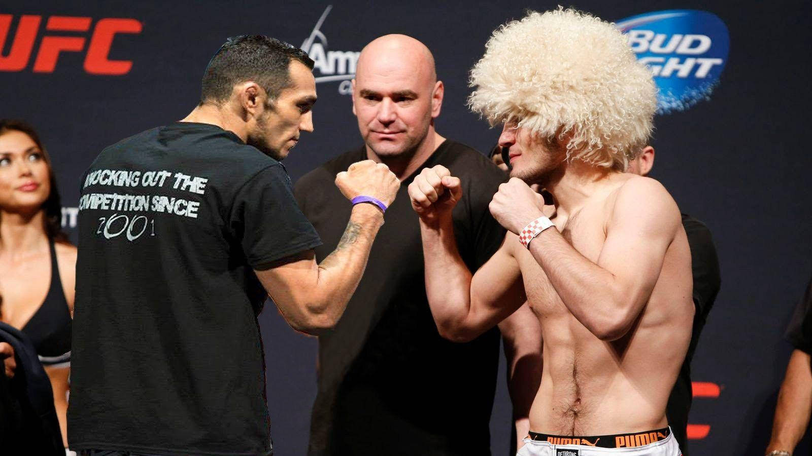 Khabib Nurmagomedov, UFC fighters, pre-fight staredown, HD Desktop Wallpaper