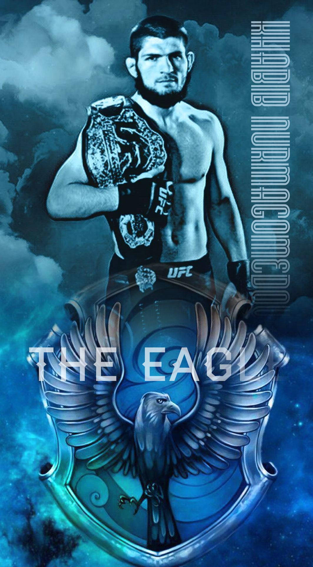 Khabib Nurmagomedov, blue eagle, championship belt, Full HD Phone Wallpaper