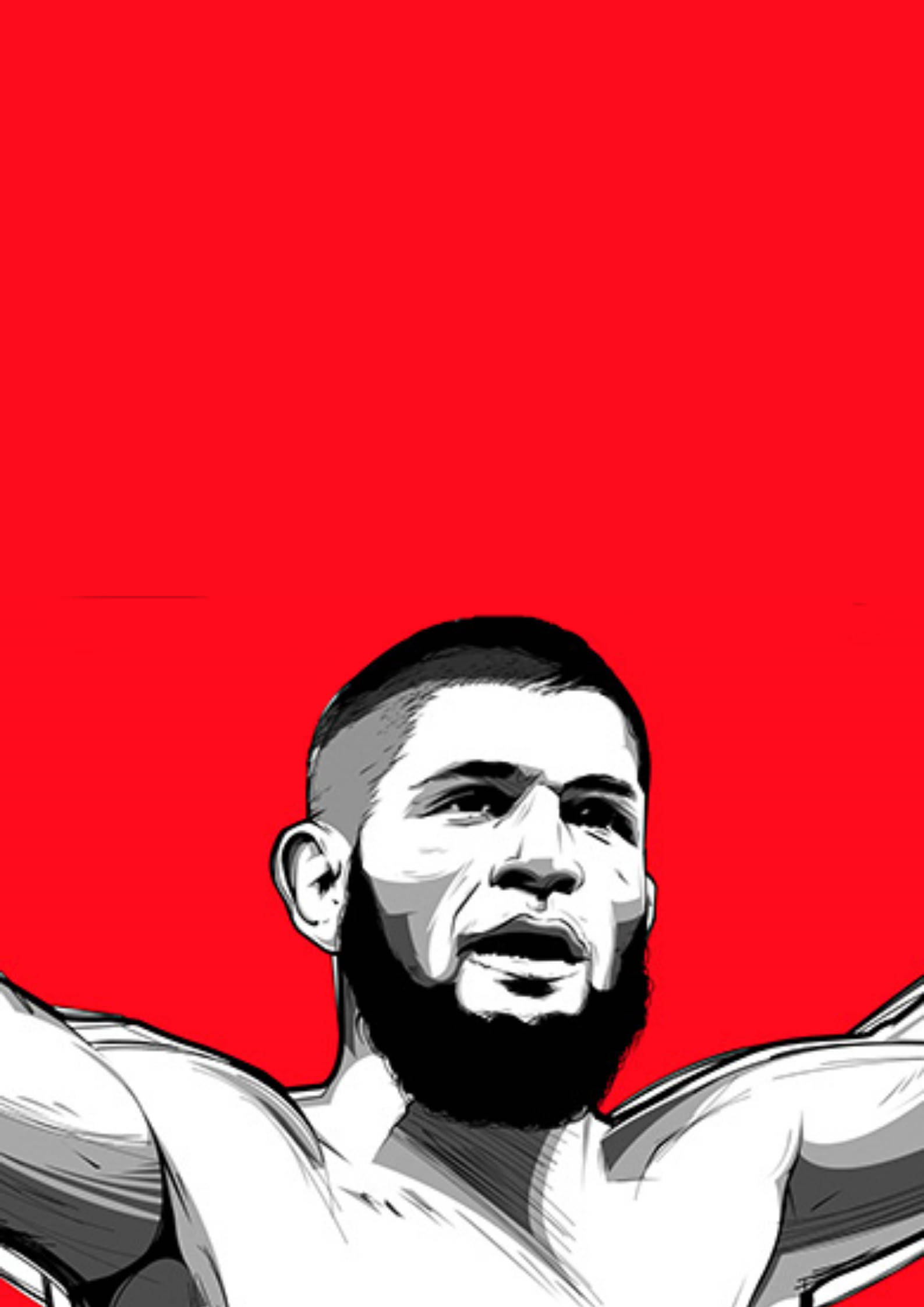Khabib Nurmagomedov, red background, black and white illustration, Full HD Phone Wallpaper