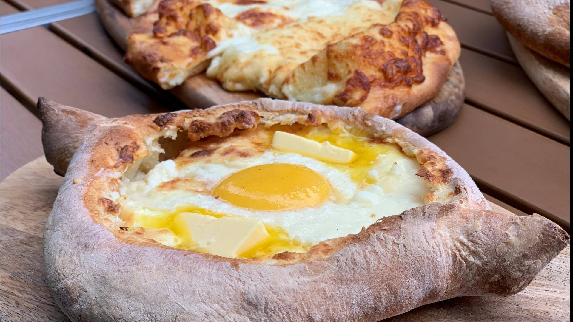Khachapuri, golden fried egg, melting butter, Full HD Desktop Wallpaper