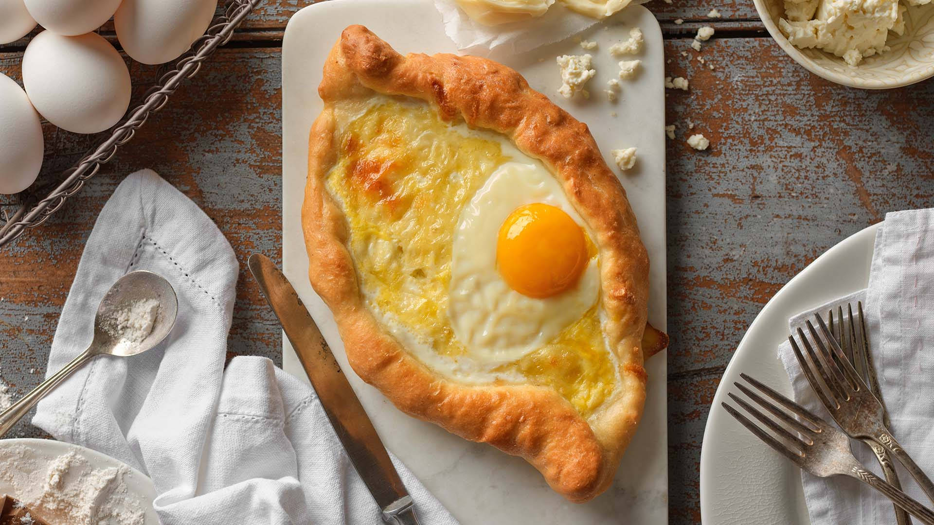 khachapuri, golden-brown, runny yolk, Full HD Desktop Wallpaper