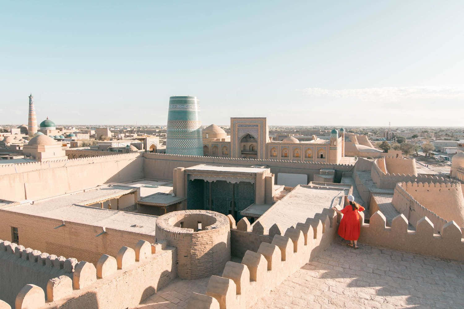 Khiva, ancient fortress walls, sunlit cityscape, HD Desktop Wallpaper