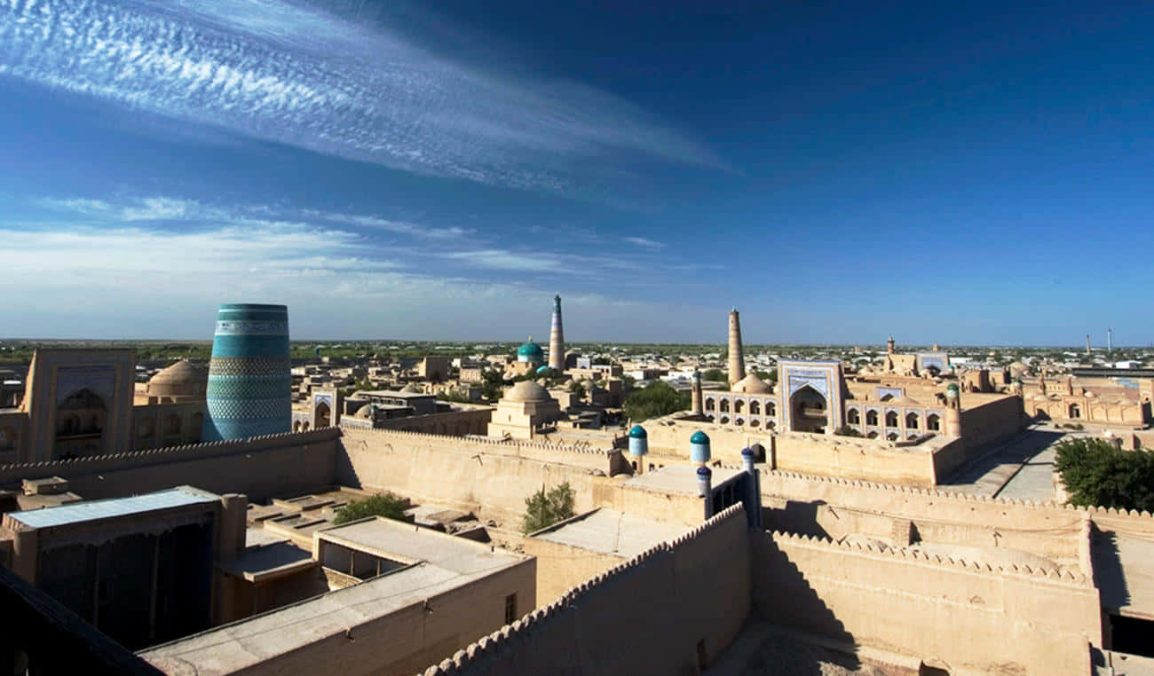 Khiva, turquoise minarets, sandy domes, HD Desktop Wallpaper