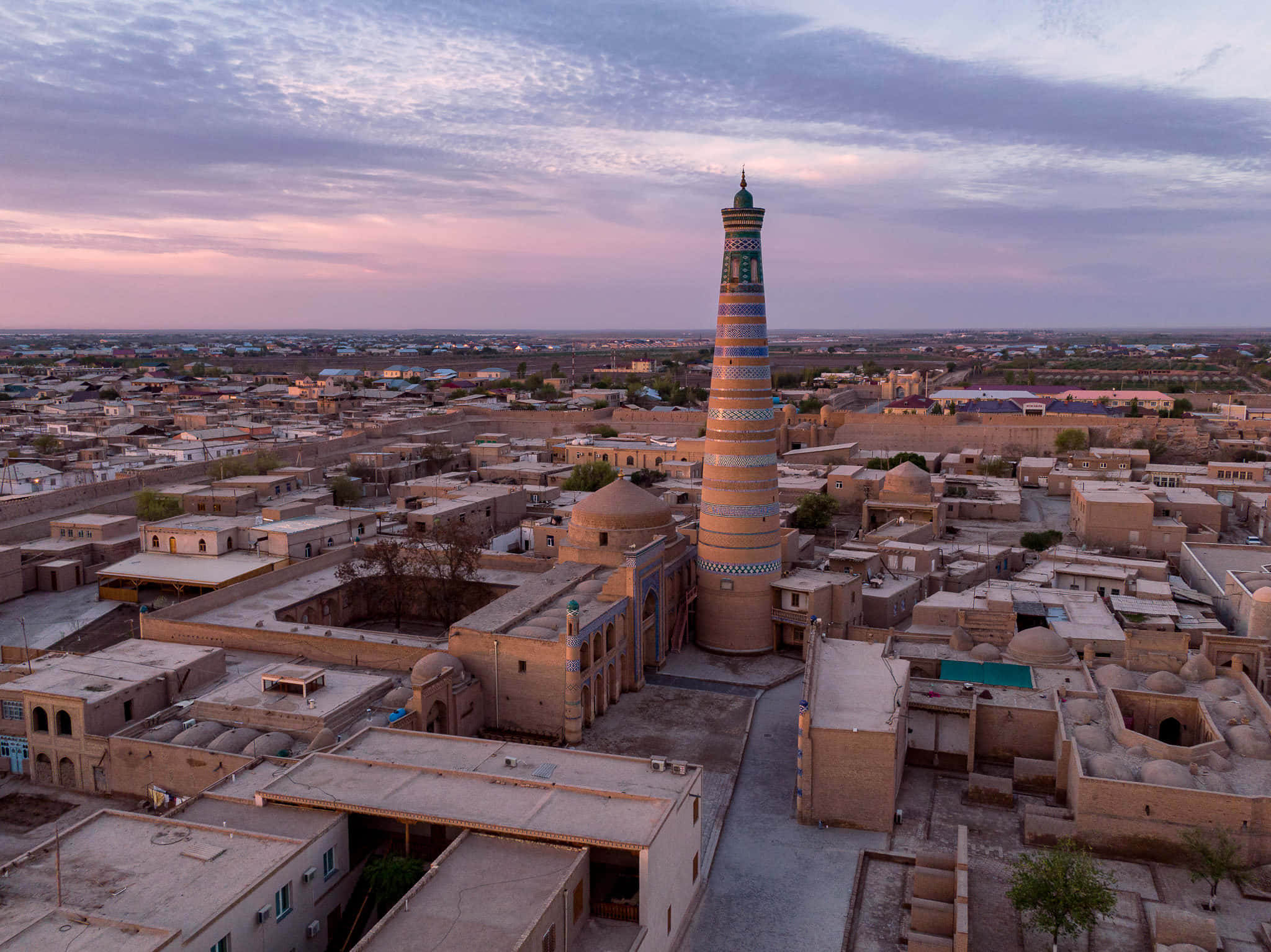 Khiva, minaret, terracotta rooftops, Full HD Desktop Wallpaper
