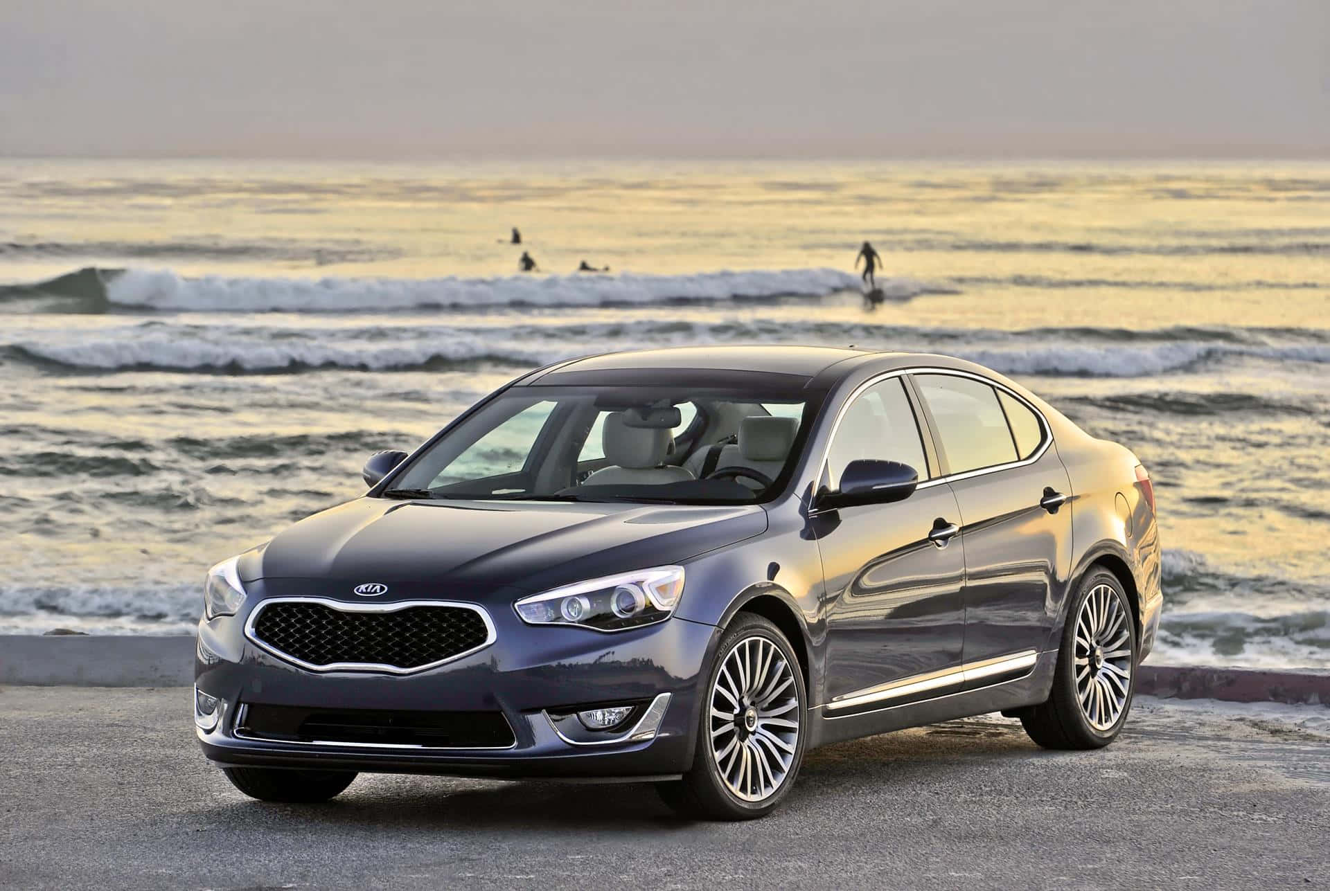 Kia Cadenza, dark gray, coastal road, Full HD Desktop Wallpaper