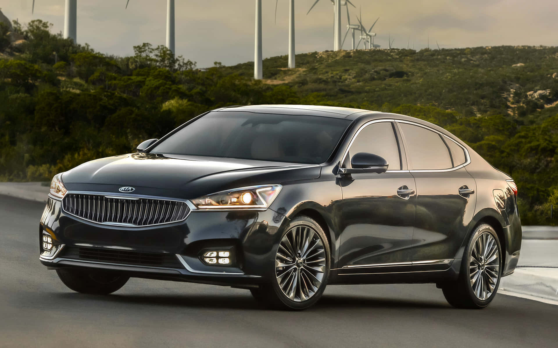 Kia Cadenza, black, scenic highway, Full HD Desktop Wallpaper