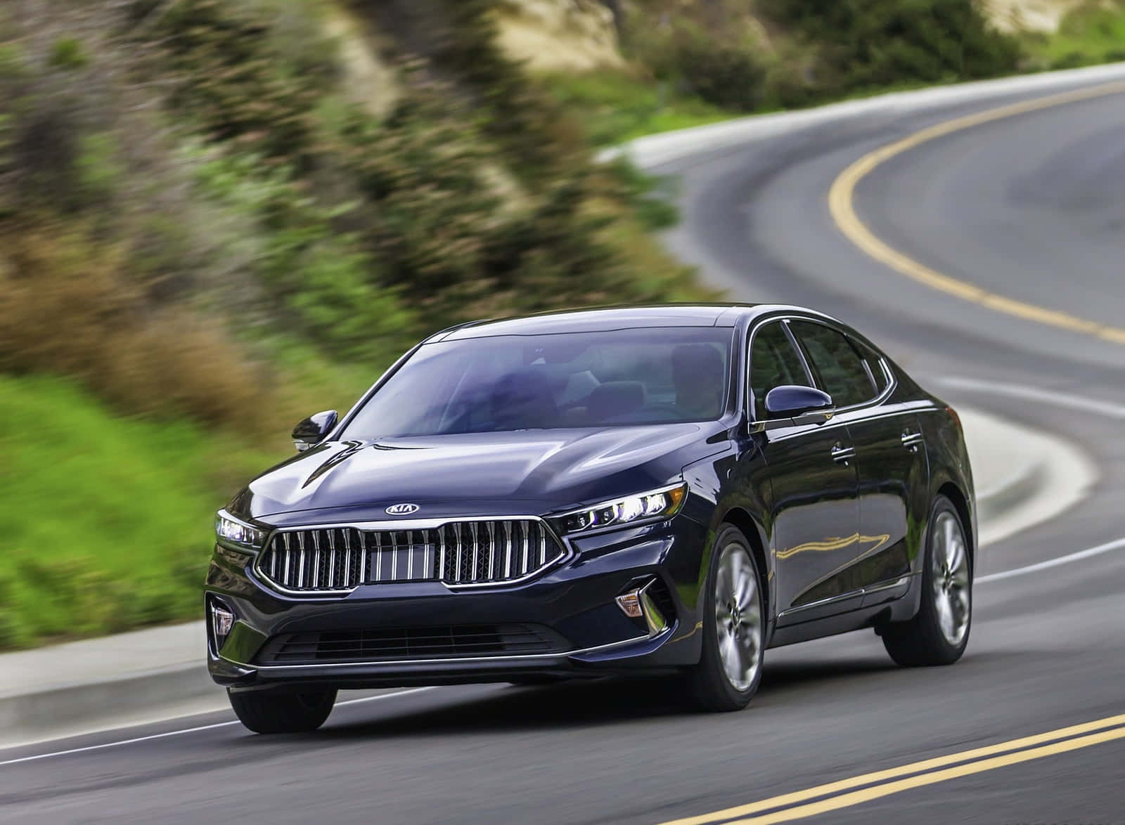 Kia Cadenza, black, mountain road, HD Desktop Wallpaper