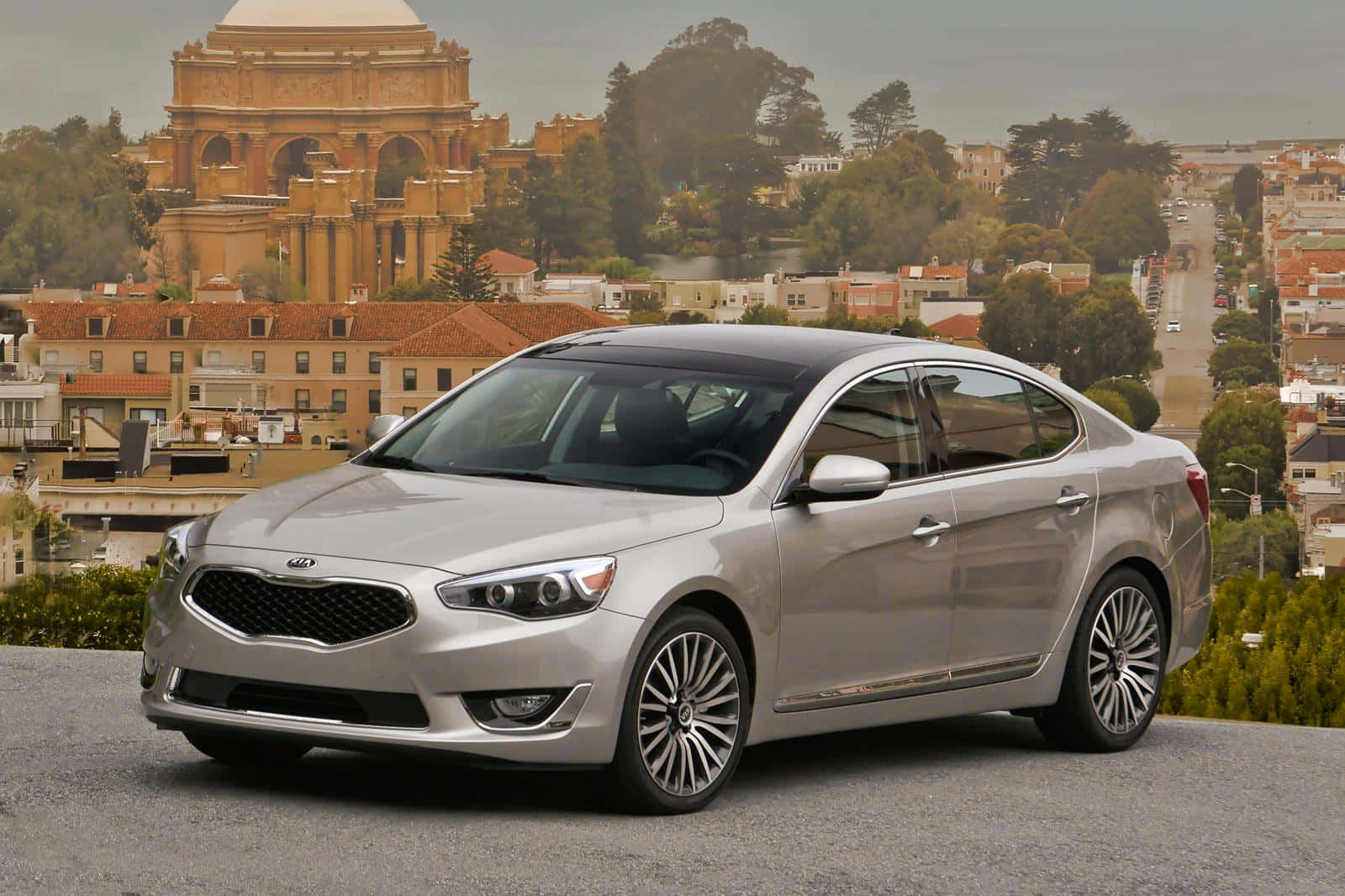 2021 Kia Cadenza, sleek silver sedan, hill, HD Desktop Wallpaper
