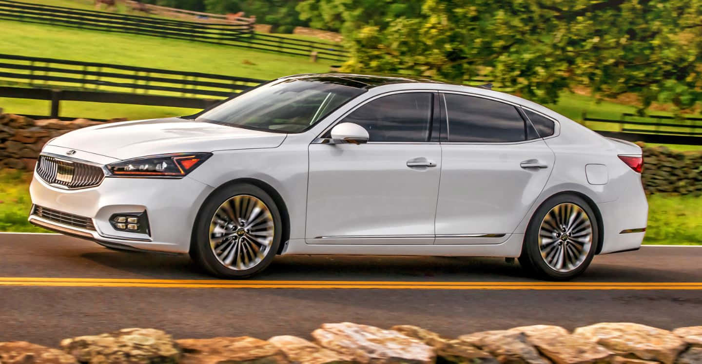 Kia Cadenza, white, rural road, HD Desktop Wallpaper