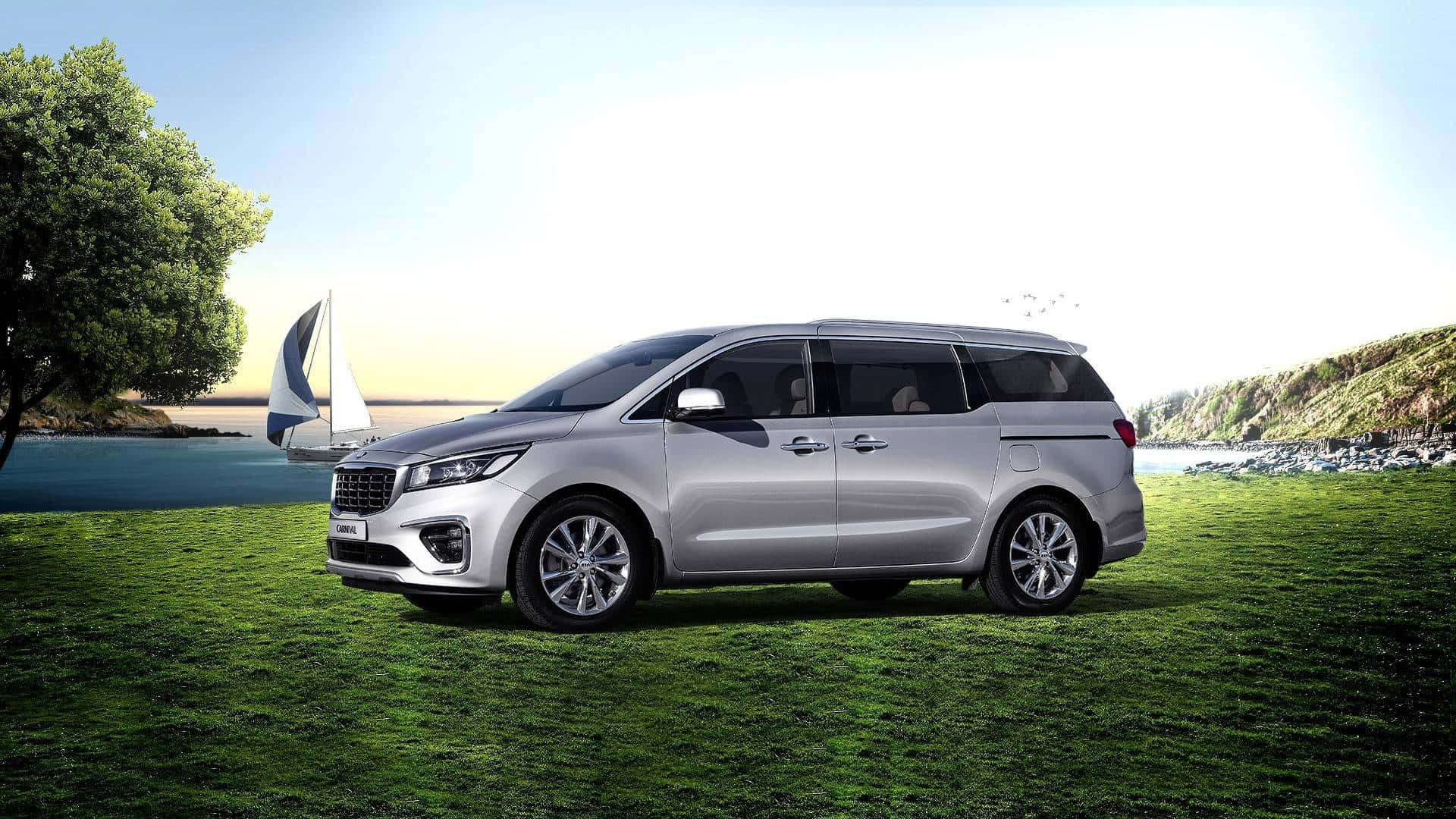 Kia Carnival, silver, vibrant green grass, Full HD Desktop Wallpaper