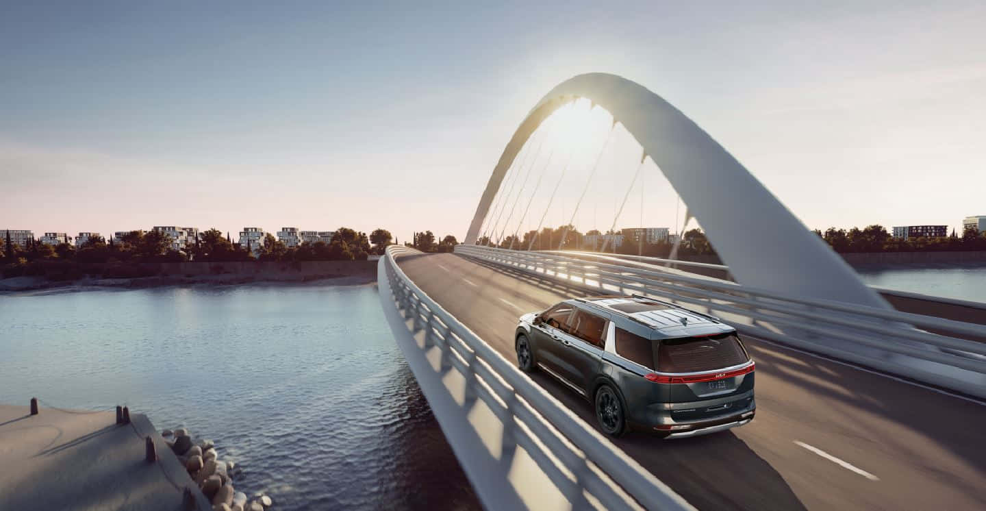 Kia Carnival, gray, modern white arched bridge, HD Desktop Wallpaper