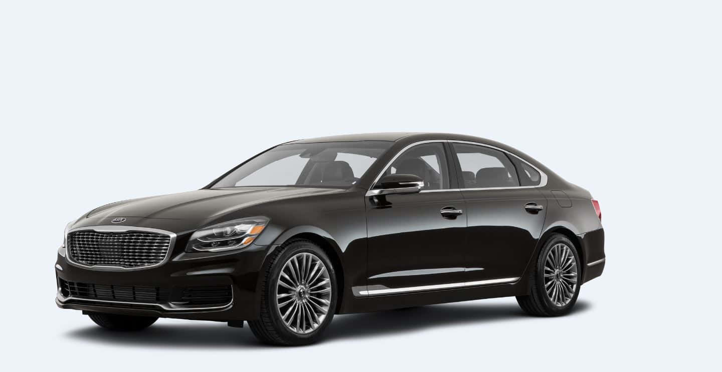 Kia K900, sleek black luxury sedan, chrome accents, HD Desktop Wallpaper