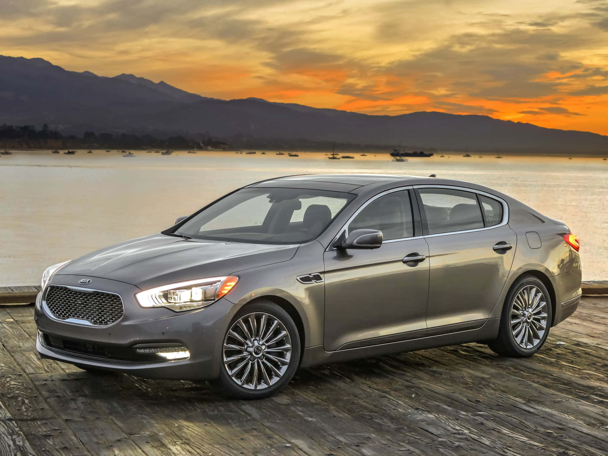 Kia K900, silver, sunset, Full HD Desktop Wallpaper