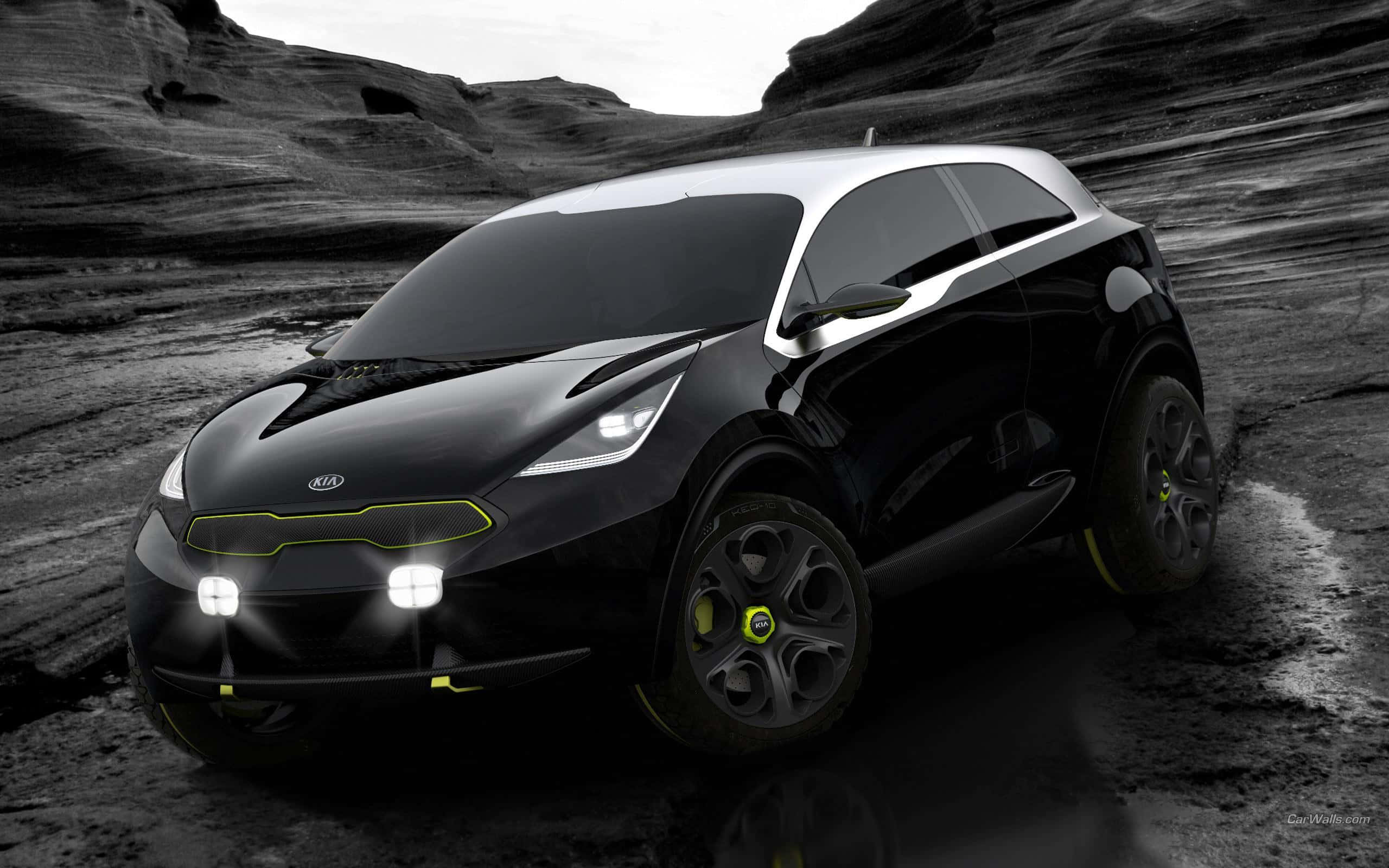 Kia Niro, sleek black, neon yellow accents, 2K Desktop Wallpaper