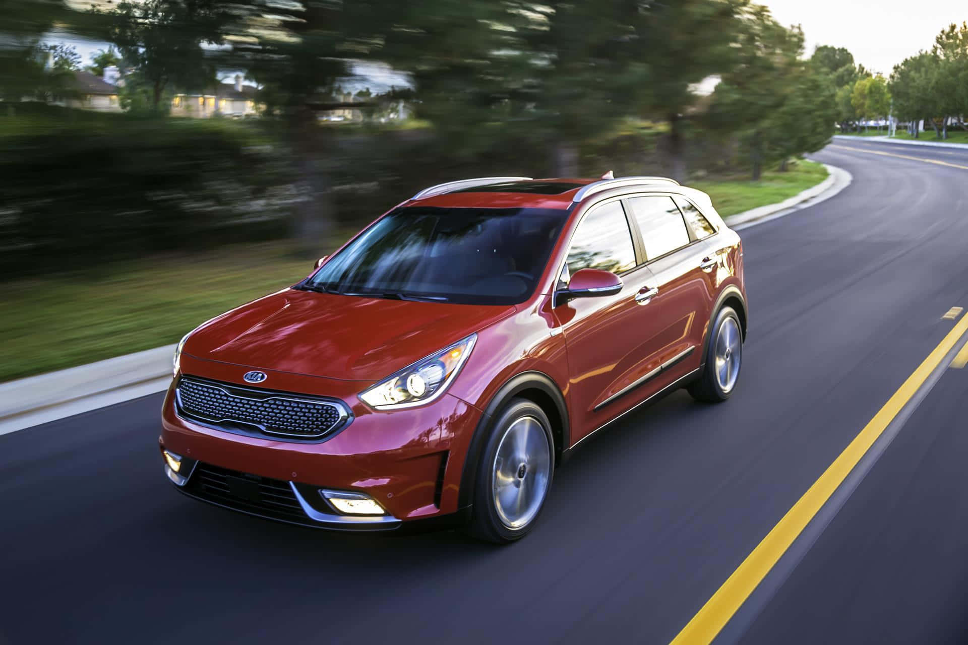 Kia Niro, red, curving suburban road, Full HD Desktop Wallpaper