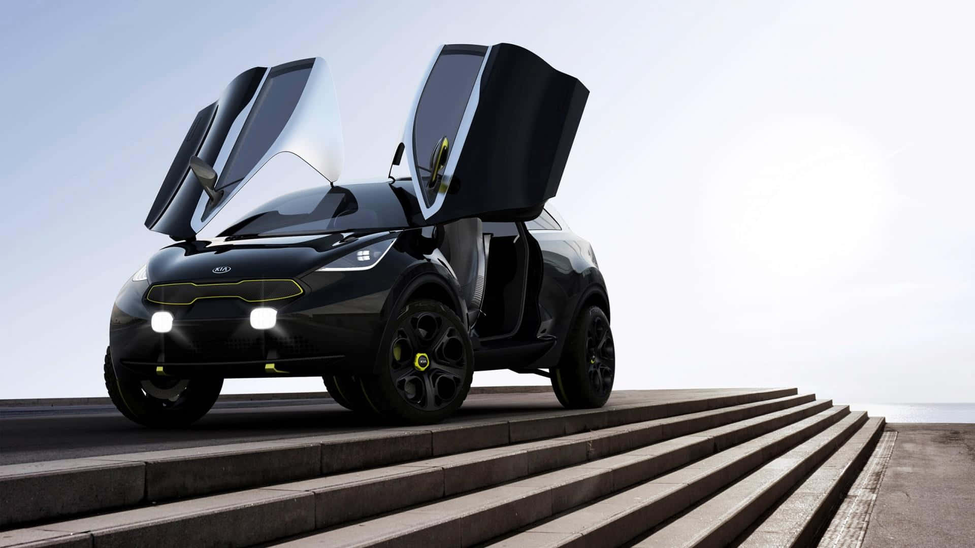 Kia Niro, black, gull-wing doors, Full HD Desktop Wallpaper